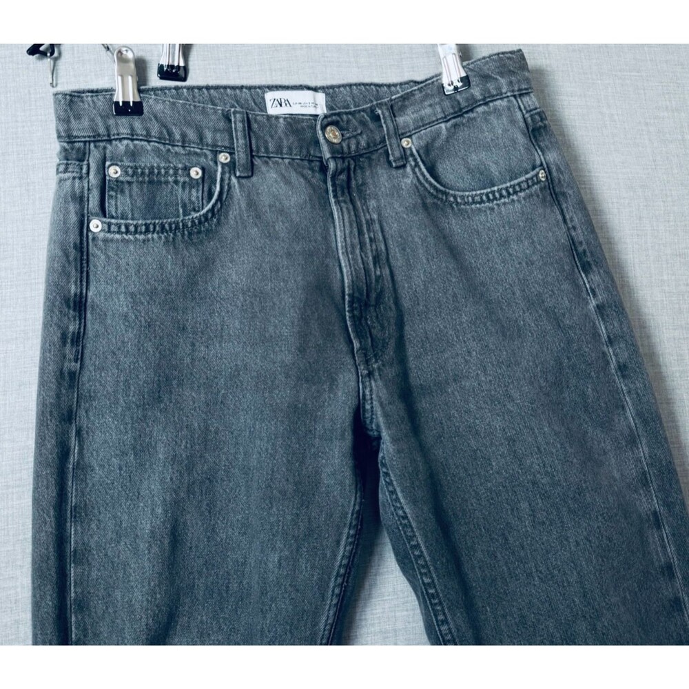 Zara Gray Wash Straight Leg Jeans Womens Size 6 High Rise 29 Inseam 100% Cotton